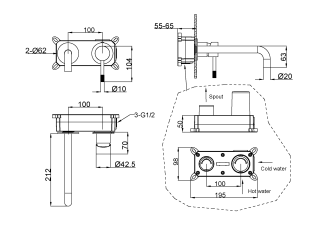 Встраиваемый смеситель для раковины Boheme Uno 465-CB брашированная медь